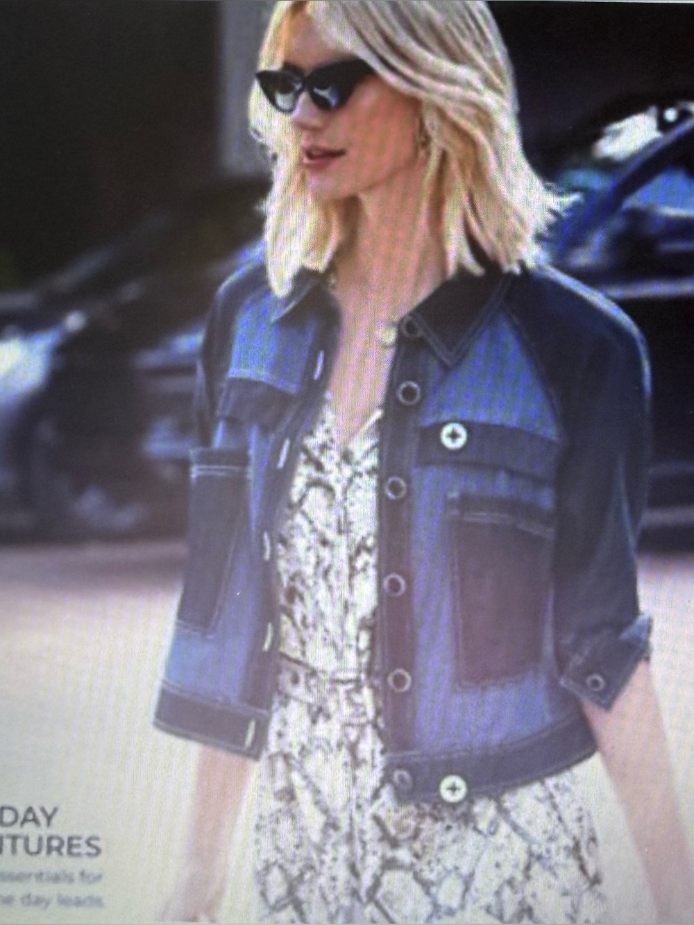 CAbi Composition Two-Tone Lightweight Denim Jacket - Dark & Medium Blue - L  NWT